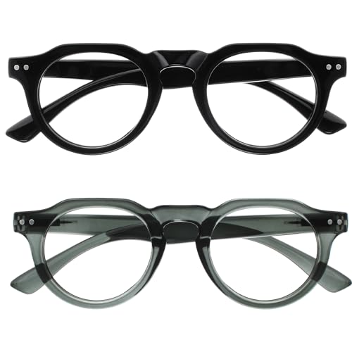 OPULIZE RIO Gafas de Lectura con Filtro de Luz Azul Pack de 2 - Montura Parte Superior Plana - Negro, Gris - Hombres y Mujeres - BB53-17 - +2.00