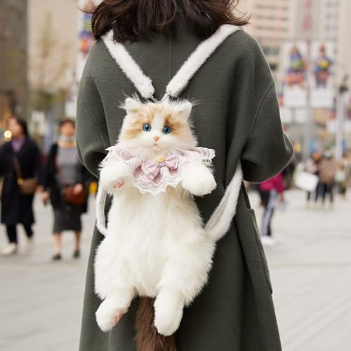 Image of Wise Guys Cat Shape Backpack Bag for Kids Girls with Sound, Realistic Cat Bag, Soft Plush Animal bag (Random Color)