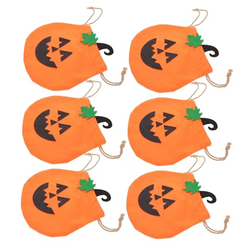 NUOLUX 6個ハロウィン南瓜キャンディバッグ 再利用可能なトリックオアトリート用トート 紐付き手提げ 用 パーティーや秋の祝祭に