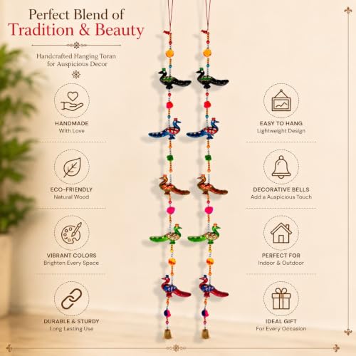 Image of Bindian Toran for Main Door, Decorative Door Thoranam Hanging, Diwali Decoration for Home Entrance, Wall Decor Hanging Ornament, Traditional Festive Welcome Decor for House, Pooja (Peacock Pack of 2)