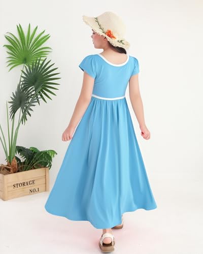 Girls Summer Dresses Tween Back to School Outfits Short Sleeve Flowy Casual Long Maxi Dress for 7-12 Years3