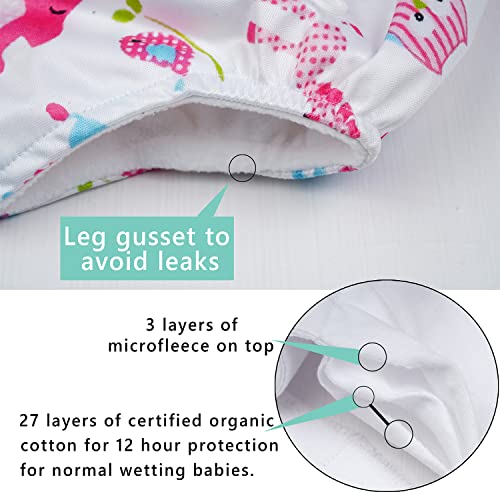 Image of Ambaby Cloth Diapers Combo Pack Quick Dry Comfort Gots Certified Free Size Button Adjustable, Washable, Reusable, Multilayered Cotton Pads And Boosters, Animals Pink And Parachute Printed - Pack Of 2