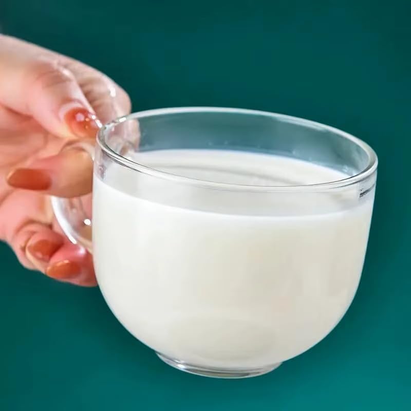 Image of Round Transparent Glass Tea Cups Set of 8 (150 ml), Clear Coffee Mugs with Handle for Daily Use