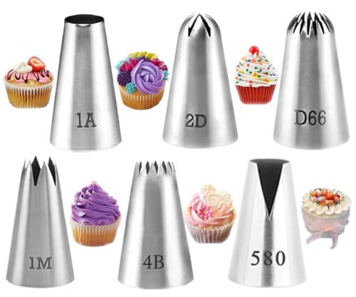 Twolights 6 Pièces Grande Douilles à Pâtisserie Professionnelles, pour Décorer Gâteaux et Cupcakes - Compatible poche à douille, churro, donuts,...
