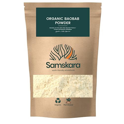 Baobab en Polvo BIO Ecologico | Calidad A+ 100% pura y cruda, fuente de Vit C, Calcio, Colageno natural | SAMSKARA | Organic Baobab Powder (250gr x 1) - Envasado en 2025 FRESCURA GARANTIZADA