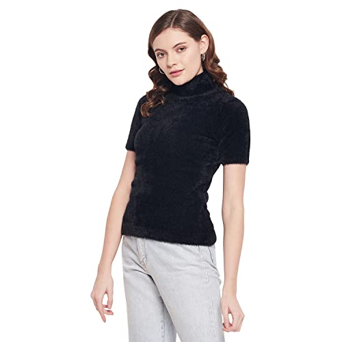Image of 98 North Women Black Self Design Turtle Neck Sweater-G1137-BLACK