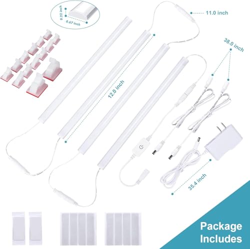 Image of JUSJUBR Under Counter Lights for Kitchen, 4pcs 12 Inch Warm White 3000K Dimmable LED Under Cabinet Lighting with Memory Function, Under Cabinet Lights Plug-in, LED Light Bar for Closet (Pack of 2)