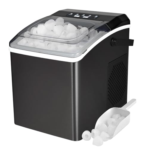 Image of Koolatron Ice Makers Countertop Portable Ice Machine 2 Sizes Bullet Ice Cubes Ready in 6 Mins 26.5lbs /Day with Ice Scoop and Basket Digital Controls LED Indicators for Parties /Home /Office /Bar, Black