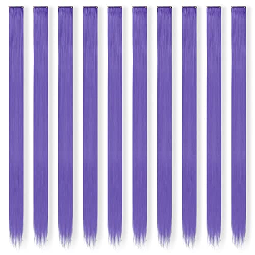 Feshfen Colored Hair Extensions, 10 Pcs Purple Hairpieces For Women Highlighted Colorful Straight Clip In Hair Extensions Party Costumes Hair Pieces For Girls Dolls, 22 Inch #TOP1