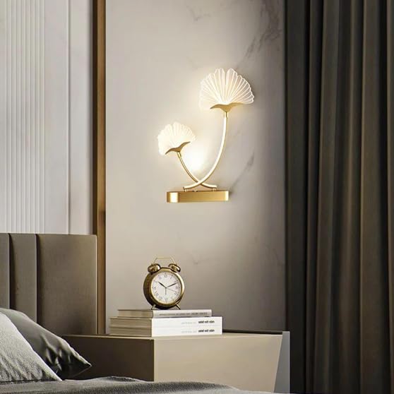 Image of Ginkgo Leaf Wall Light 3-Color CCT (Warm + Natural + Cold White) LED Gold Metal Acrylic Wall Lamp for Bedroom Living Room Home Decor