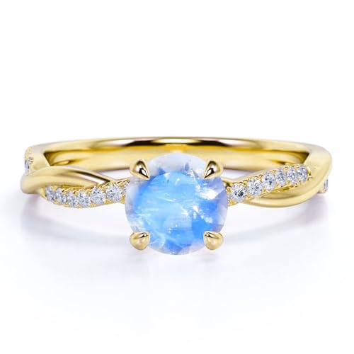 Aihpos 1ct 1.5ct 2ct Moonstone Engagement Ring - Round Moonstone Rings for Women White Yellow Rose 10K 14K 18K Gold 925 Sterling Silver with Moissanite Moonstone Proposal Ring4