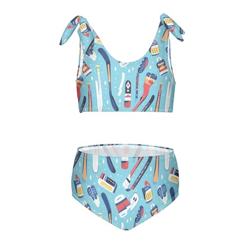 Image of Wusikd Pink Bows Girls Swimsuits Two Piece Hearts Ribbons Swimwear Bikini Set for for Girls Size 11-12T