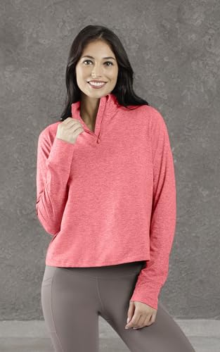 Image of 90 Degree By Reflex Cropped Two Tone Heather Long Sleeve Quarter Zip Jacket