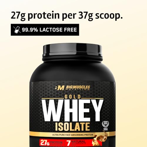 Image of Bigmuscles Nutrition Gold Whey Isolate (1kg, Arabica Coffee) | 27g Whey Protein Isolate 90% | 7 Natural Ingredients Only | 0 Added Sugar | Clean Label Project Purity Award USA