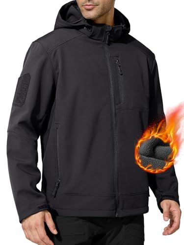 Image of FREE SOLDIER Softshell Jackets for Men Water Resistant Fleece Lined Tactical Hunting Winter Windbreaker with Detachable Hood(Black,2XL)