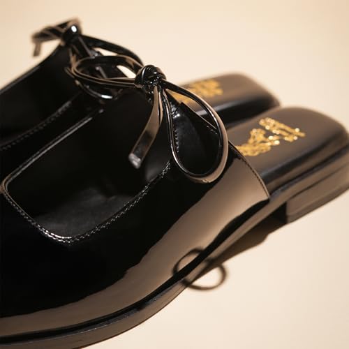 Image of Theater Women Fling Patent Bow Slip-On Flats | Square-Toe Pull-On Ballerinas with Elegant Bow Detail | Stylish, Comfortable & Easy-Wear Footwear for Work, Outings & Special Occasions