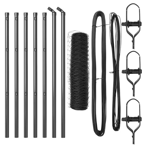 Homgoday Sechseckzaun Grau 0.5x10 m Stahl, Zaunpfosten 7 STK Grau ?32 mm 100 cm verzinkter Stahl Zaun Baustoffe Model3352768
