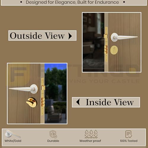 Image of Marsh Mortise Door Handle Lock Set /Premium Brass Door Handle with Lock /Heavy-Duty Main Door Handle with Key Lock for Home, Office & Hotel Doors - 3 Years Warranty - White Gold
