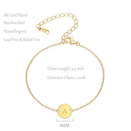 Glimmerst Personalized Initial Bracelet, 18K Gold Plated Stainless Steel Letter C Bracelet Dainty Coin Charm Bracelet Delicate Disc Name Bracelet For Women Girls #TOP4