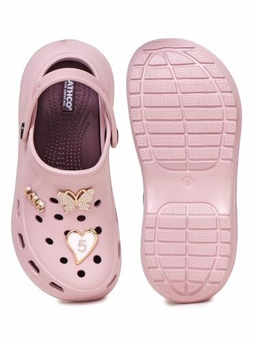 Image of ATHCO Roxxie Clogs For Women's|Girl's| Dual-Color Soft EVA Cushioned With Massage Footbed|Easy Wear with Adjustable Back Strap|Lightweight Platform Heels|Flexible|Breathable|Extra Soft Comfortable Anti-Skid Casual Mule|All-Season|Summer|Monsoon|Rain|Winter|Waterproof|Casual Slip-On Sandal with Cute Charms & Chunky Design|Indoor & Outdoor Wear|Trendy|Fashionable|Stylish|Shoes
