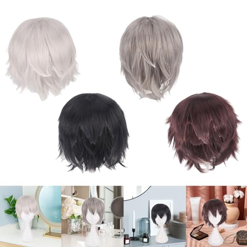 Image of Cosplay Wig Spiky Portable Fashion Layered Presents Costume Wig Silver White|Natural Straight Shoulder-Length Wig, Hair Extensions for Women & Men, Washable Full Head Hair Wig|