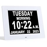 TMC 8 Inch Dementia Clock for Seniors - Medication Reminders, 12 Custom Alarms, Auto-Dimming Large Display Digital Clock with Multi-Language Support USB Photo & Video Playback, Wall or Desk Mount