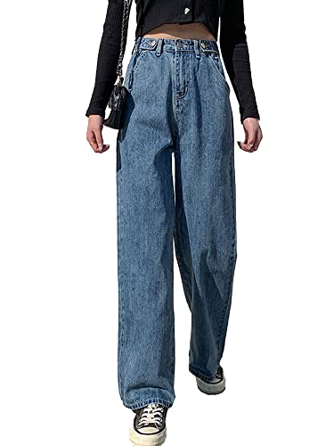 LQI Women's High Waist Baggy Boyfriend Jeans Distressed Wide Leg