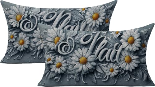 Housse de coussin extérieur imprimé double face fleur blanc 40x80 - 2