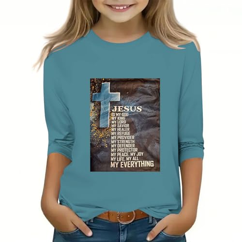 Girls Easter Shirt Cute Graphic 3/4 Sleeve Outfits Teens Kids Preppy Clothes Spring Trendy Lightweight Pullover Tops2