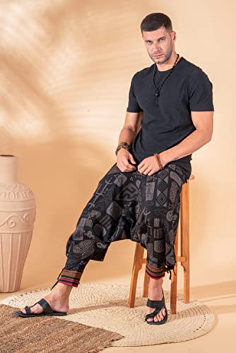 Image of The Veshti Company Hipie Harem Pants for Men Cotton Low Crotch Printed Baggy Bohemian Yoga Pajama Pant (Regular Fit)