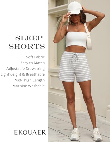 Image of Ekouaer Pajama Shorts for Women Soft Comfy Lounge Shorts Drawstring Pj Shorts Short Pajama Bottoms with Pockets S-XXL