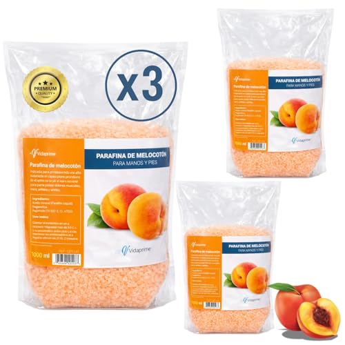 PARAFINA para Manos y Pies PACK 3 x 3000ml - Parafina Rehabilitación de Melocotón Antioxidante - Suaves Baños de Parafina Hidratante PROFESIONAL - Parafina Manos y Pies Artritis Artrosis 3000ml