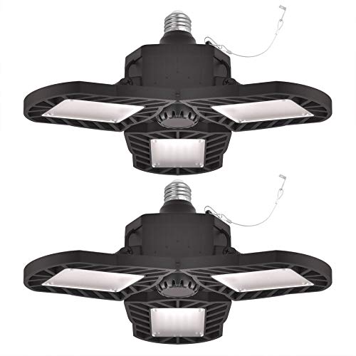 Garage Lights 2 Pack E26 Deformable LED Garage Lights 60W 7500lm Adjustable Triple