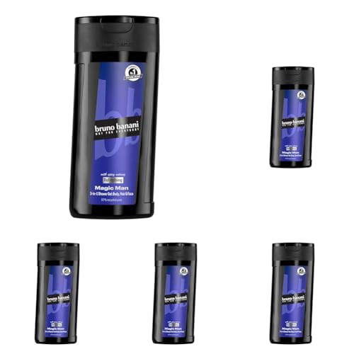 bruno banani Magic Man 3-in-1 Shower Gel für Männer mit holzigem Fougère-Duft, 250ml (Packung mit 5)