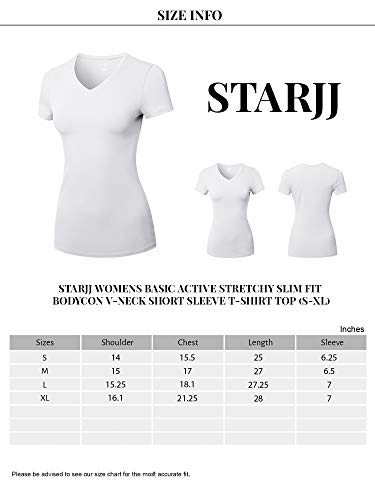 Starjj Womens Basic Active Strethcy Slim Fit Bodycon V-Neck Short Sleeve T-Shirt Top (S-Xl) White S #TOP6