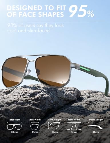 Image of LUENX Aviator Sunglasses for Men Square Polarized Polygon Lens - UV 400 Protection with Accessories