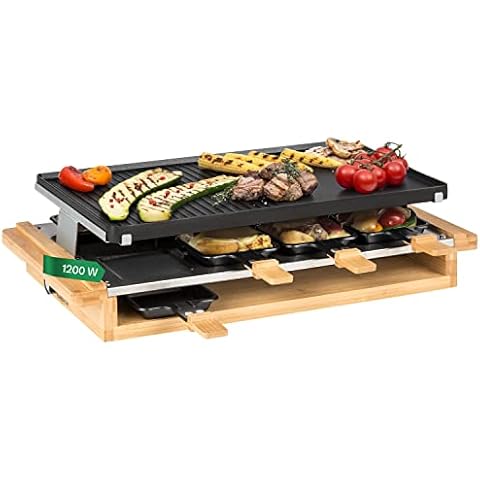 Klarstein Tournedo Raclette-Grill, 1200 Watt, Grillfläche: 39,5 x 25,5 cm, Stahlblech und Holz Cover