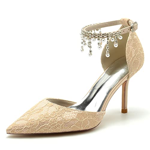 Escarpins dentelle de mariée avec talon aiguille 8.5cm et bride cheville