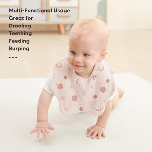 Image of Bearmoss Baby Bibs for Drooling & Teething 8 Pack Muslin Cotton Soft Absorbent Adjustable Unisex Bibs Boys Girls 0-36 Months