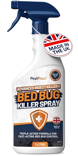 Bed Bug Killer Spray - Made in The UK (1L Bottle) Bed Bug Spray Quickly Kills Bed Bugs at All Life Stages Long Lasting Carpet Bug Killer Spray Protection Bed Bug Spray for Mattress and Bed Frames