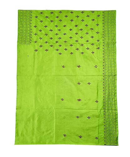 Image of SHRISTI CLOTHINGS Women's Hand Embroidered Cotton Silk Kantha Stitch Saree with Blouse Piece (SB430324 LIGHTGREEND19)