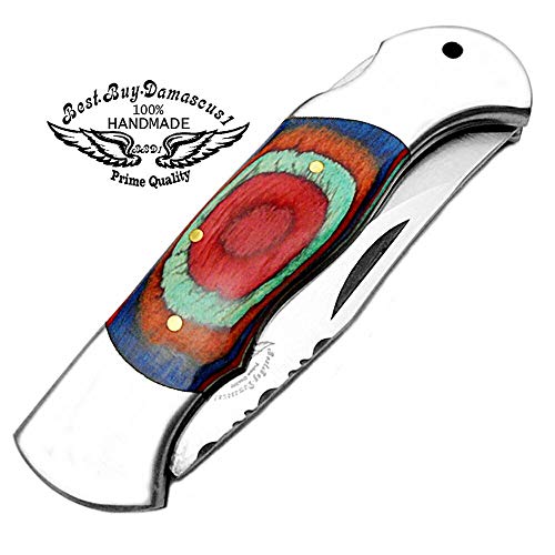 Best.buy.damascus1 Green 7.5" Handmade Stainless Steel Folding Pocket Knife With Back Lock 100% Prime Quality - Premium Manufacture - Excellent Design In Stainless Steel-A Priceless Gift #TOP3