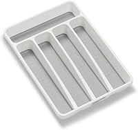 madesmart Premium Mini Silverware Tray - 5-Compartment Flatware Organizer, Non-Slip Grip, Antimicrobial, Fits Small Drawers, White