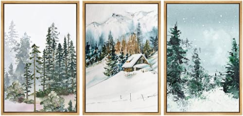 SIGNWIN Framed Canvas Print Wall Art Set Winter Snow Pine