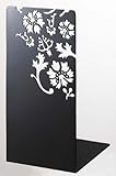Kirie - A Pair of Black Metal Bookends with Flower Cutout Pattern, 10