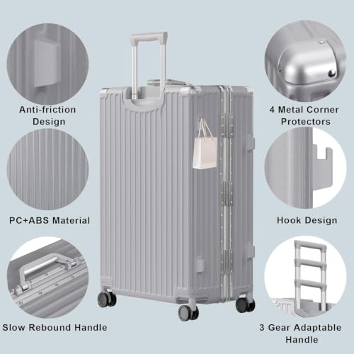 Image of AnyZip Carry On Luggage PC+ABS Aluminum Frame Zipperless Luggage Hard Shell Suitcase TSA Lock Double Spinner Wheels 20 Inch Silver
