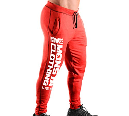 Monsta Clothing Co. Men's Workout (ES:MC-MCC-USA) Cuffed Joggers (G:RD/BK-A:WT)