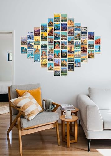 Image of Paper 54Pcs Vintage Countries Posters,Home Decor Items For Living Room,Aesthetic Wall Stickers For Bedroom&Kitchen,Gifts For Men&Women,4X6 Inches Size Collage Art Kit(Vintage Travel Wall Collage Kit)