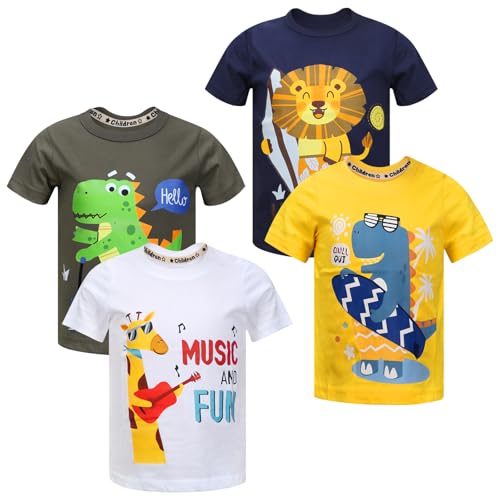 Image of DEEKEY Toddler Boys Shirts Short-Sleeve Little Kids t Shirts Boys' Tops, Tees & Shirts Graphic TEE Age for 2-7 Years 4-Pack
