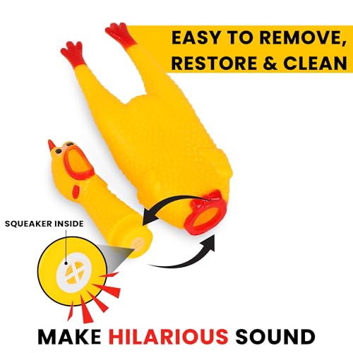 Image of POLKA Latex Chicken Squeaky Toy for Dogs - Funny Rubber Chew Toy with Loud Sound - Reduce Separation Anxiety Toys for Dogs & Puppy - Interactive Pet Toy for Play & Training